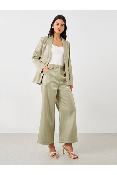 Styli Solid Flat Front Straight Leg Pants with Belt Loops