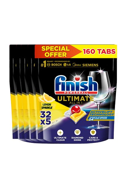 Finish Powerball Ultimate Dishwasher Detergent Tablets for Ultimate Clean & Shine, 32 x 5