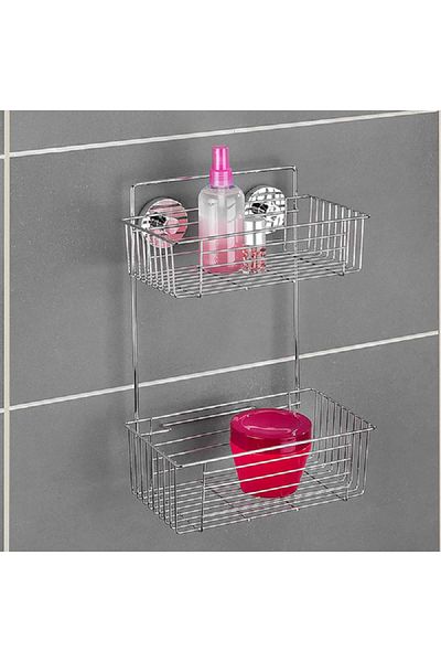Wenko Vacuum-Loc 2-Tier Wall Mounted Shower Caddy - Silver