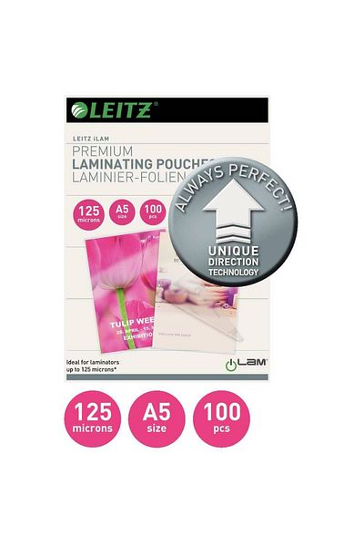 Leitz 100 Leitz UDT Hot Laminating Sheets, A5, 125 Micron, Gloss Finish, Hot Laminating Sheet