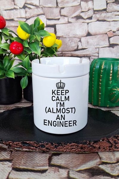 qoeuyl boutique Keep Calm I'M Almost an Engineer Funny Engineer Gift Printed Ceramic Lid Odorless Ashtray