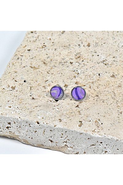 NARRU Handmade NARRU earrings, round, 1.2 mm, purple, lilac and silver, Koralia