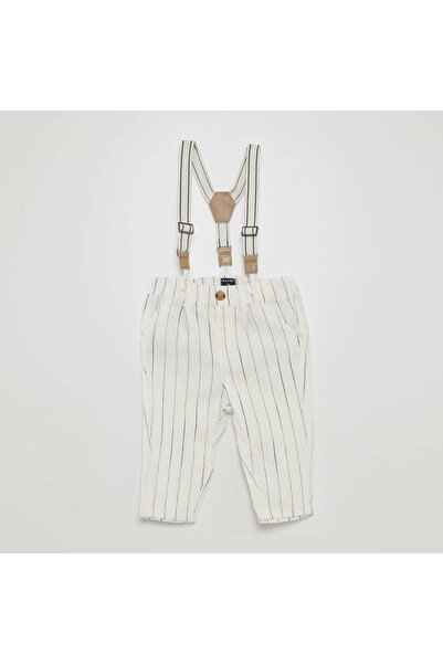 KIABI Striped trousers with adjustable and detachable braces WHITE