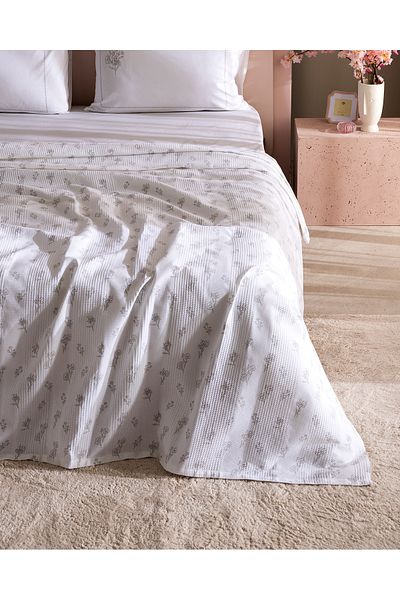 Madame Coco Rouge Double 100% Cotton Karde Printed Pique Set - Gray