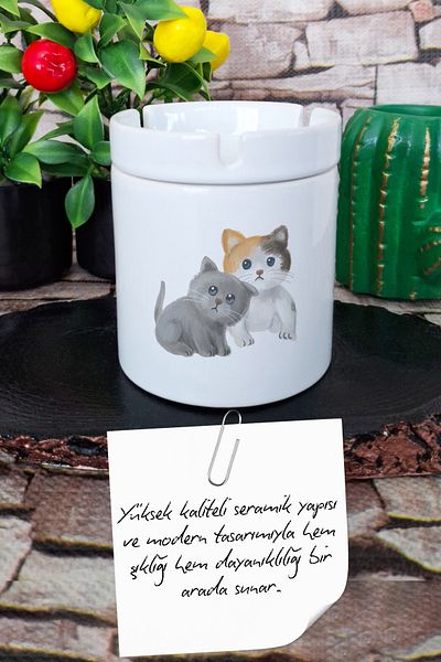 qoeuyl boutique Innocent Cat Printed Ceramic Lid Odorless Ashtray