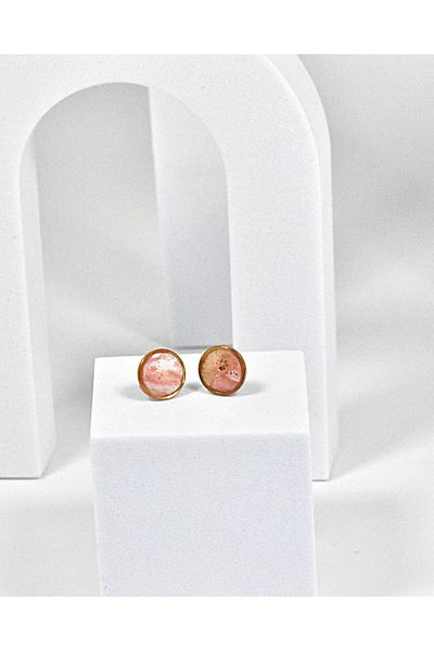 NARRU Handmade NARRU earrings, round, 1.2 mm, dusty pink, white and gold, Koralia