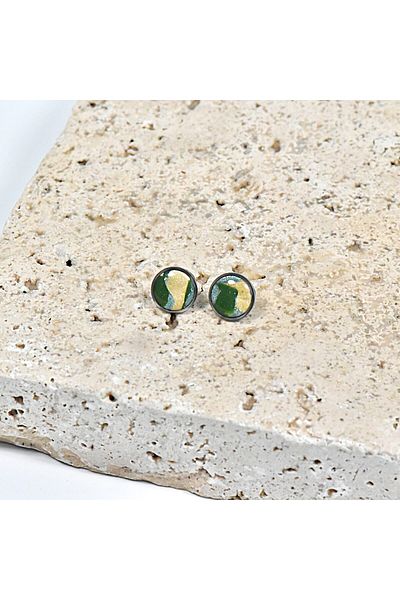 NARRU Handmade NARRU earrings, round, 1.2 mm, Cream, green, silver, Koralia