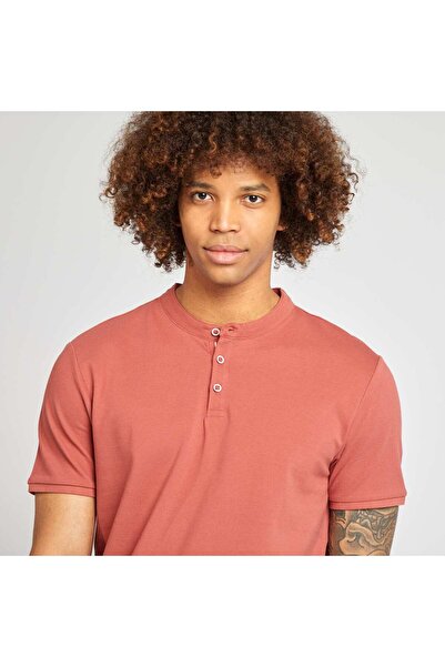 KIABI Piqué polo shirt with mandarin collar RED