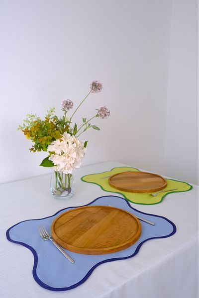 Yakacihome Pack of 2 Green Blue Flow Duck Linen Washable Stain Resistant Piping Supla American Service 40X50 cm