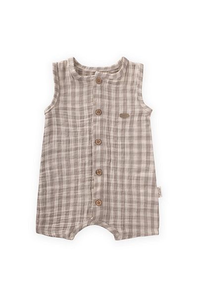 Cigit Striped Muslin Jumpsuit 0-3 Years Mink Plaid