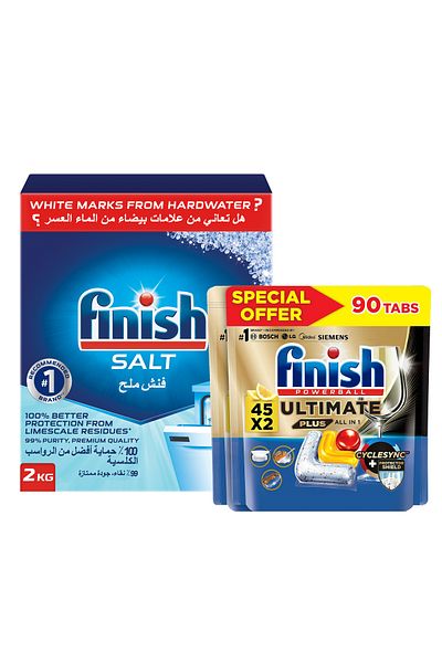 Finish Ultimate Plus 45x2 Tabs + Finish Dishwasher Salt - 2 kg