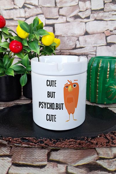 qoeuyl boutique Cute but Psycho but Cute Fun Gift Printed Ceramic Lid Odorless Ashtray