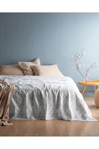 Madame Coco Rotule Double 100% Cotton Karde Printed Pique - Blue