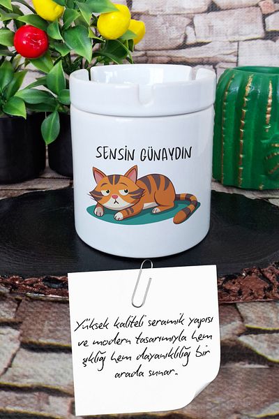 qoeuyl boutique You Are My Sunshine Cute Cat Funny Gift Printed Ceramic Lid Odorless Ashtray