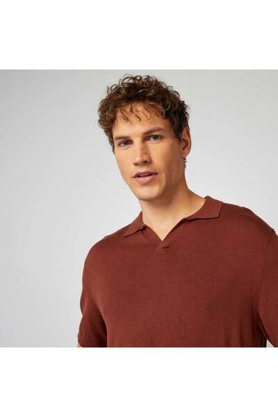 KIABI Open collar knit polo shirt RED