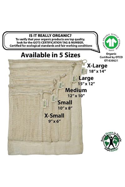 Core Kitchen 3-Piece Sleek and Reusable Compact Cotton Produce Bag S/M/L