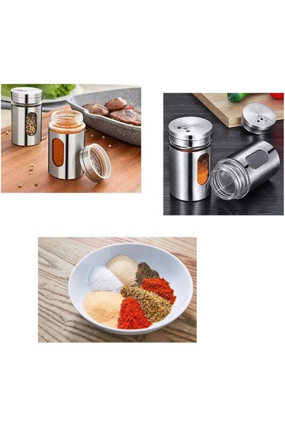 mywarehouse 2'li Metal Kaplamalı Cam Tuz-biber-baharat Kabı