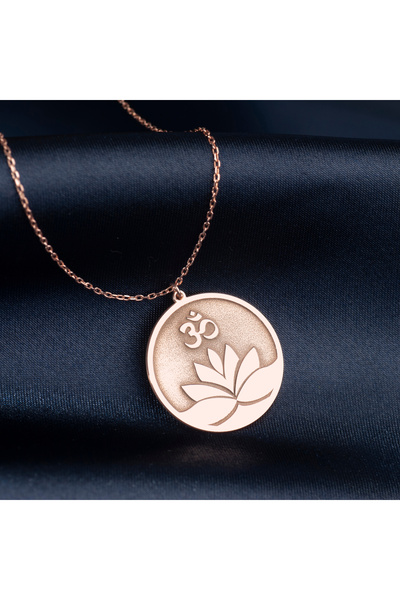 DIZY SILVER Lotus ve Om Sembolü Kolye • 925 Ayar Gümüş • Altın Kaplama • Spir...