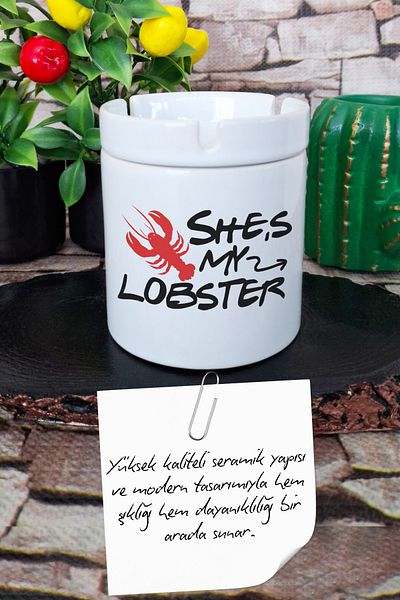qoeuyl boutique She's My Lobster Friends Printed Ceramic Lid Odorless Ashtray
