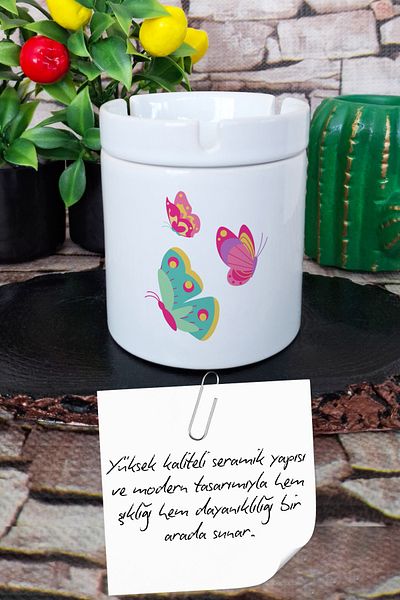 qoeuyl boutique Colorful Butterflies Printed Ceramic Lid Odorless Ashtray