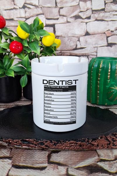 qoeuyl boutique Dentist Nutrition Facts Dentist Dental Doctor Gift Printed Ceramic Lid Odorless Ashtray
