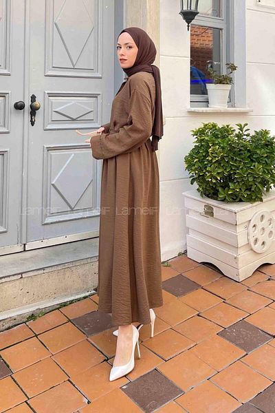 lamelif Σετ Λινό Φούστα Pera Bitter Brown
