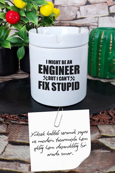 qoeuyl boutique I Might Be an Engineer but I Can'T Fix  Engineer Printed Ceramic Lid Odorless Ashtray
