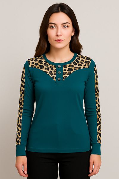 Birol Triko Body de damă din Lycra cu leopard albastru petrol