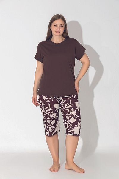 ModaLeaf Σετ πιτζάμες Capri σε χρώμα καφέ με λουλουδάτο εμπριμέ κοντομάνικο χαλαρή εφαρμογή