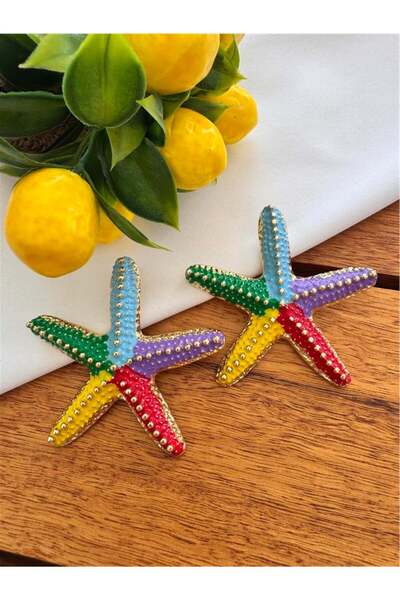 Pelin Aksesuar Renkli Büyük Deniz Yıldızı Küpe