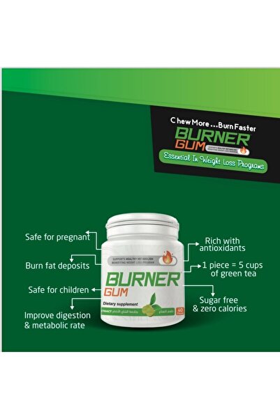 BURNER GUM - ٤٠ قطعة | مستخلص الشاي الأخضر | يدعم عملية الأيض وإدارة الوزن