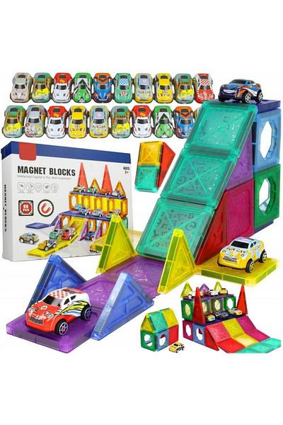 Magnetic Educational and Creative Magnetic Set 68 SOLTOY® Magnet Blocks elements, consisting of 48 pieces and 20 cars
