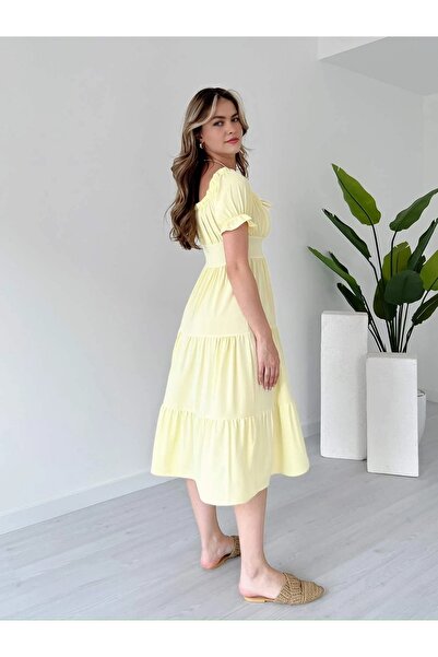 Dks Life Madonna Collar Front Gathered Flounce Layered Ayrobin Dress