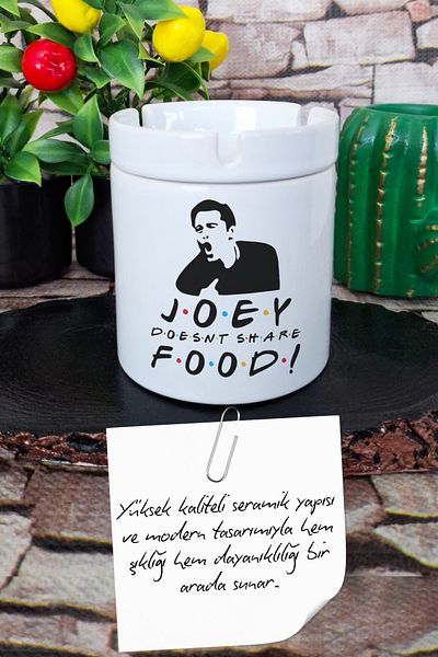 qoeuyl boutique Joey Doesnt Share Food Friends Printed Ceramic Lid Odorless Ashtray