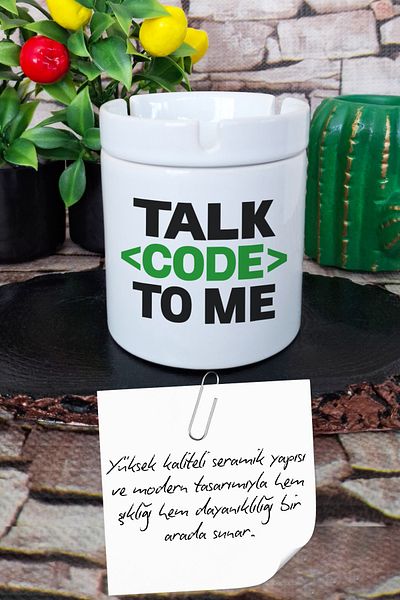 qoeuyl boutique Talk Code to Me Software Engineer Gift Printed Ceramic Lid Odorless Ashtray