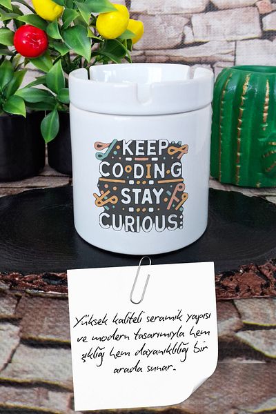 qoeuyl boutique Keep Coding Software Engineer Funny Gift Printed Ceramic Lid Odorless Ashtray
