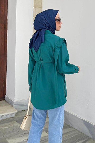 lamelif Πουκάμισο με επένδυση ώμου με δεμένη μέση σμαραγδένιο πράσινο