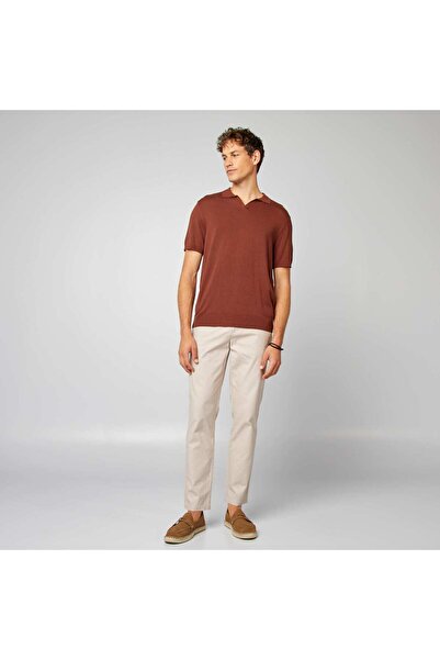 KIABI Open collar knit polo shirt RED