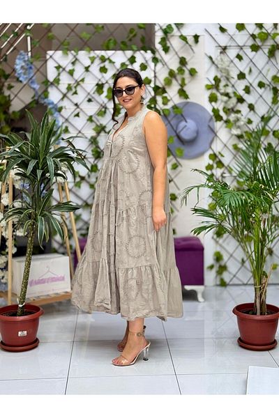 Punta Otantik Nc20366 Italian Embroidered Strap Coton Dress Mink