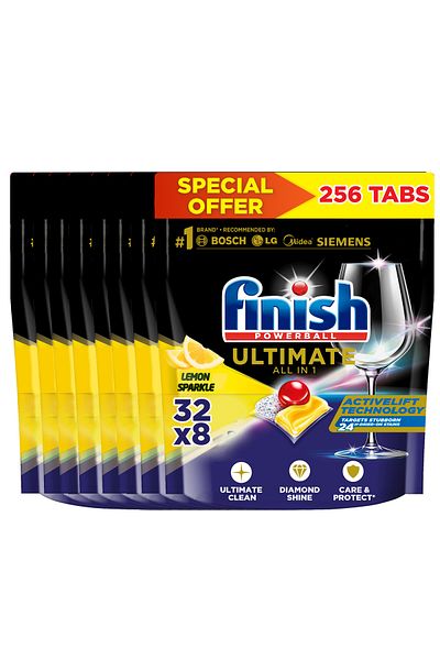 Finish Powerball Ultimate Dishwasher Detergent Tablets for Ultimate Clean & Shine, 32 x 8