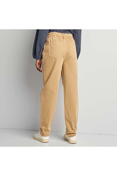 KIABI Twill trousers with fine tie belt BEIGE