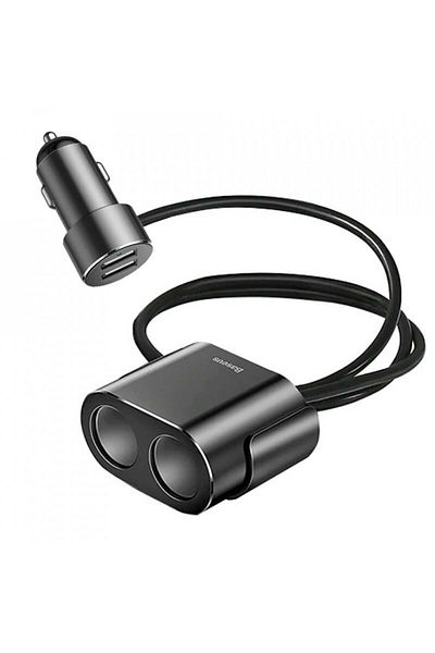 Baseus Car charger 2x USB 3.1A, 17W with 2x cigarette lighter socket 80W, (CRDYQ-01) - Black