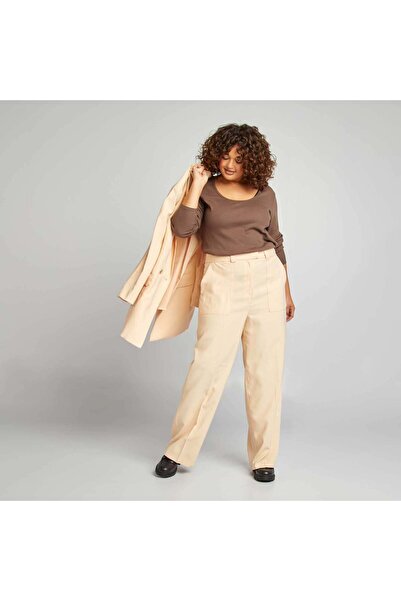 KIABI Wide-leg twill tailored trousers BEIGE