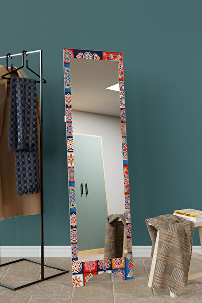 hediye kapında Çini Desenli "Aynora" Model Ayakli Baskili Dekoratif Ayna 145X40 CM