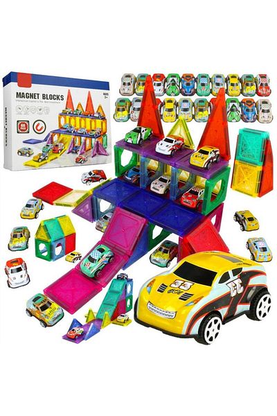Magnetic Educational and Creative Magnetic Set 68 SOLTOY® Magnet Blocks elements, consisting of 48 pieces and 20 cars