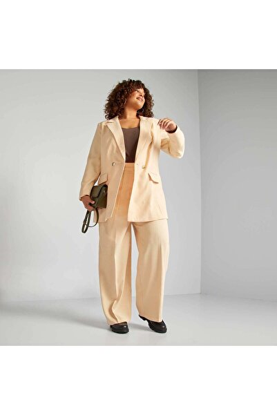 KIABI Wide-leg twill tailored trousers BEIGE