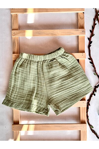 KapsülBebek 100% Organic Cotton Muslin Unisex Baby Summer Set of 2 – Green Teddy Bear Patterned Scarf Collar