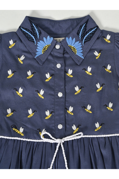 Bella Moda By Styli Embroidered Puff Sleeve Knee-Length Dress