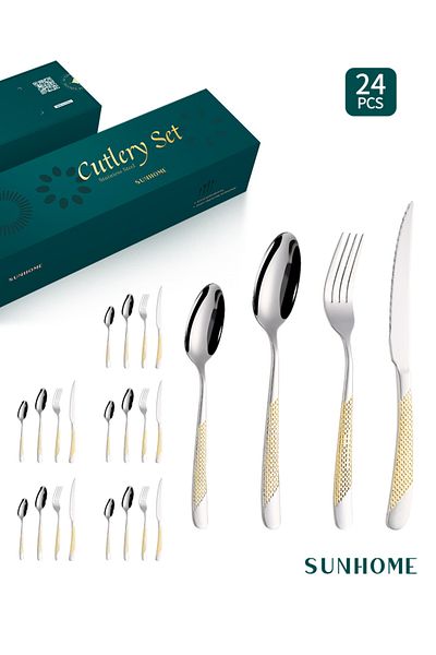 Sunhome 24-Piece Stainless Steel Cutlery Set Gold