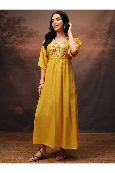 Vishudh By Styli Women Embroidered V Neck A-Line Maxi Dress